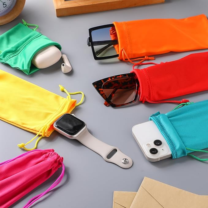 Shinylin 24 Pcs Sunglass Pouch Drawstring Microfiber Pouch Multicolor Soft Sunglasses Case Sunglasses Bag Eyeglass(Bright Colors,Fresh)