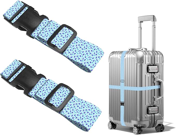 Nuxovilar Luggage Straps of 2 Set Small Blue Purple Mushrooms Pattern, 1.96x90.5 inches - Luggage Straps for Suitcases, Great for Nature Trips, Hiking, Leisure Travel