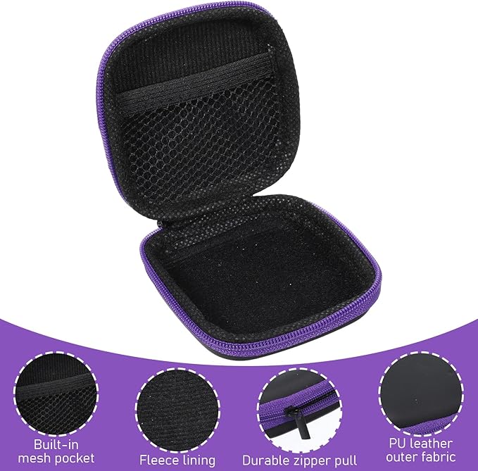 2 Pcs Square Earbud Case EVA Carrying Case Storage Bag with Carabiner Earbud Bag Cell Phone Accessories Organizer for Earbuds in-Ear Headphones Earpieces Earphones Headsets Green Purple