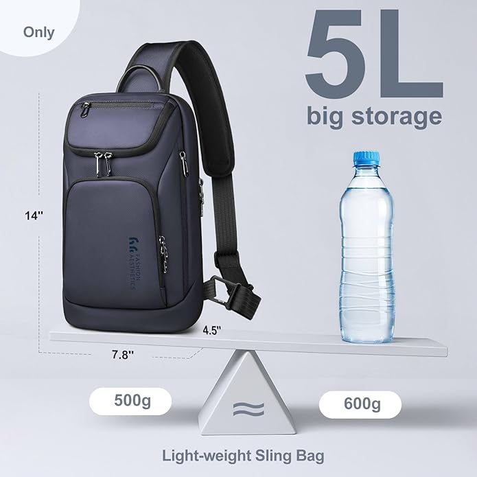 hk Sling Bag for Man, Waterproof Utility Crossbody Bag with Anti-theft Pocket for Men