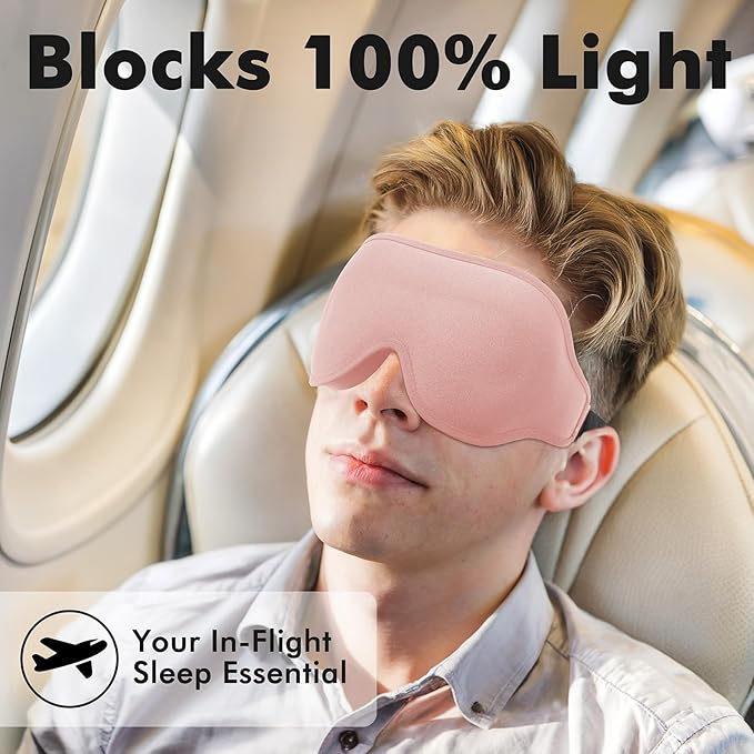 Sleep Eye Mask for Men Women, Weighted Sleeping Mask for Side Sleeper, Travel Blackout Night Blindfold Eye Shade Cover with Adjustable Strap (Blush, 4.6oz)