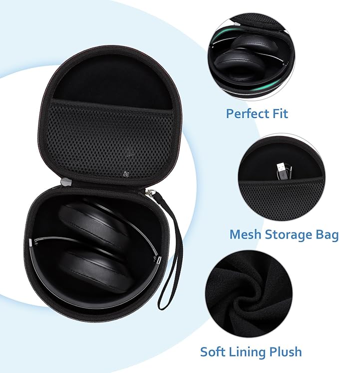 Headphone Headset Case for Beats Studio Pro/JLab JBuds Lux ANC/JLab Go Lux ANC/JBL/TOZO/BERIBES/Picun/KVIDIO Noise Cancelling Over-Ear Foldable Headphones, Black