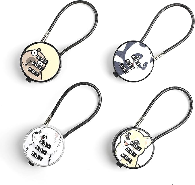Small Combination Lock for Luggage, Gym Locker, Backpack Bag Zipper, Mini Combo Lock with Code, 5.12 Inch Steel Cable Padlock for Travel Suitcase (4-Mult, Gentle)