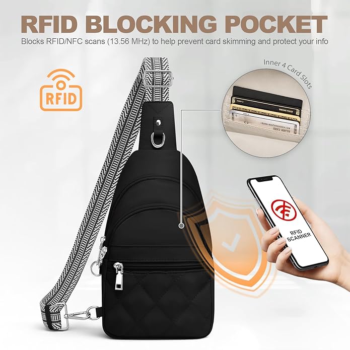 SYTRAH Sling Bag for Women, Anti-Theft RFID Crossbody Bag Nylon Sling Purse for Travel, Puffy Small backpack