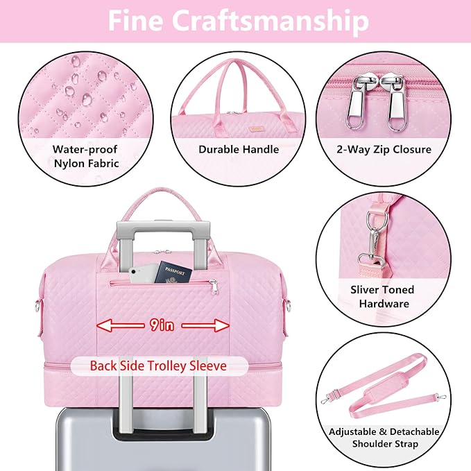 ITIEZY Weekender Overnight Bag for Women - Large Travel Duffel Bag with Shoe Compartment, Gym Duffel Bag Hospital Bag Carry On Tote Bags for Airplanes with Crossbody Bag Toiletry Bag 3Pcs Set