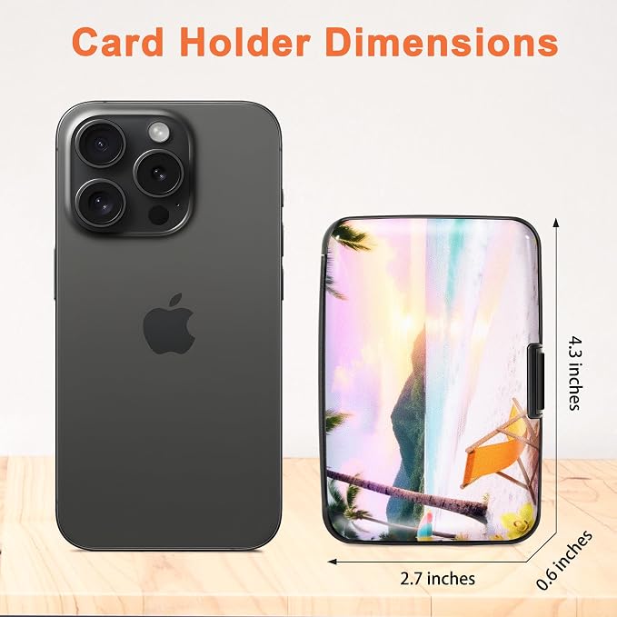 Mayski Credit Card Holder, RFID Blocking, Aluminum Alloy Hard Case, Small Mini Business Metal Wallet for Women Men, Seaside