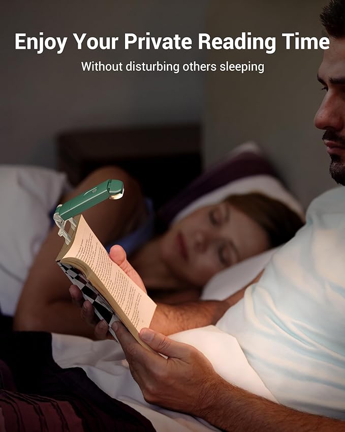 DEWENWILS USB Rechargeable Book Reading Light, LED Clip on Booklight Flexible Reading Lights in Bed, Car at Night, 4 Brightness Adjustable, Perfect for Bookworms, Kids (Dark Green)