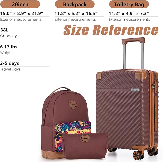 Cosbarn Carry On Luggage 22x14x9 Airline Approved, Hardside 20 Inch Carry on Suitcases with Wheels, Hard Shell ABS Lightweight Carry on Luggage Set, Travel Suitcase Set with TSA Lock, Burgundy