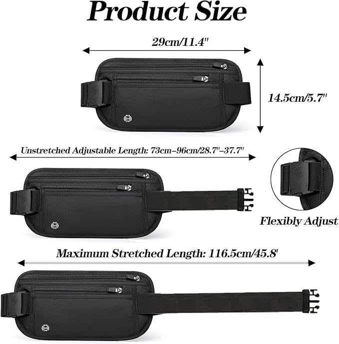 Black Hidden Money Belt for Travel for Men, Waist Wallet Anti Theft, RFID Passport Holder For Travel Men Or Women, Money Pouch, RFID Passport Holder(Black1)