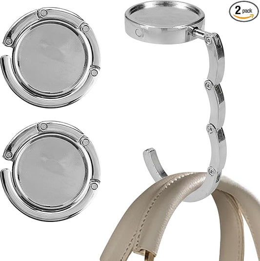 kwmobile Purse Hook for Table - Set of 2 Purse Holder - Folding Handbag Hanger - Portable Bag Holder - Bag Hooks for Desk - Table Hook Silver