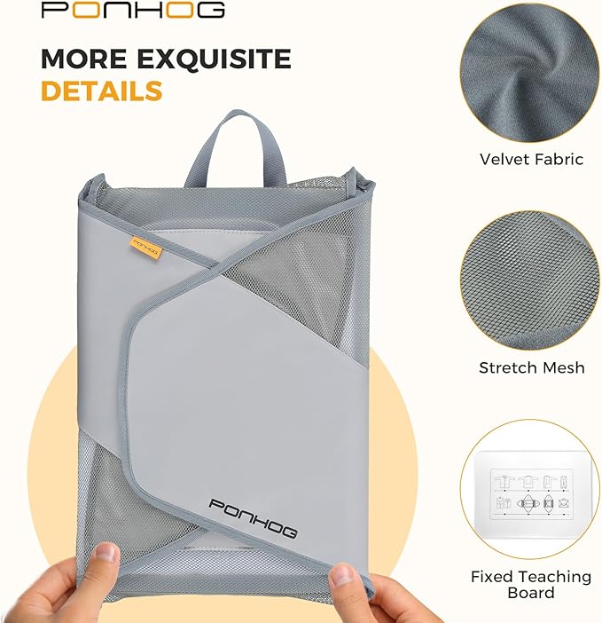 Ponhog Garment Folder - Original Garment Packing Folder Premium Travel Garment Bag Foldable Clothes Shirt Bags Luggage Accessory with Wrinkle-Free Folding Board and Compression Wings Grey