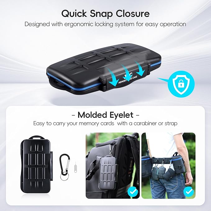 JJC 28 Slots Portable Memory Card Case Holder Storage for 8 SD SDHC SDXC Card, 16 Micro SD TF Card and 4 CF Cfast Card, Water-Resistant & Shockproof