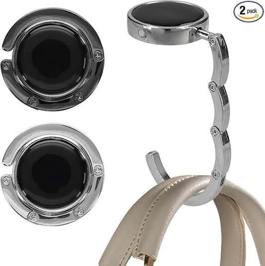 kwmobile Purse Hook for Table - Set of 2 Purse Holder - Folding Handbag Hanger - Portable Bag Holder - Bag Hooks for Desk - Table Hook Black Matte/Silver