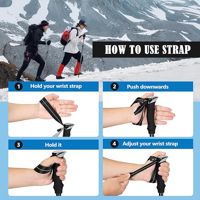 Deepfeel Collapsible Trekking Poles Folding Hiking Poles, Adjustable Height, Lightweight Aluminum Alloy Walking Sticks for Men & Women 2 Packs