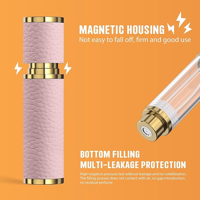 5ml Travel Perfume Atomizer Refillable, Mini Portable Genuine Leather Cologne Sprayer, Pocket Size Empty Fragrance Spray Bottle - Gift for Women Men (Pink)