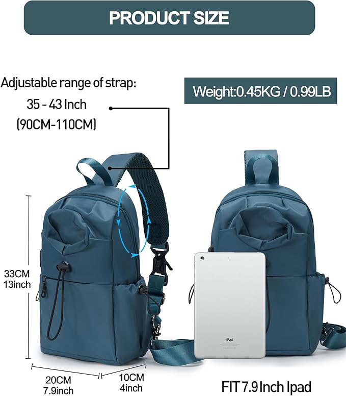 SEAFEW Sling Backpack bag for Men Peacock Blue, Tactical Backpack Shoulder Daypack Mini Anti-Theft Cross Body Motorcycle Chest Bags, Small One Strap Backpack for Casual Travel Hiking Outdoor Sports