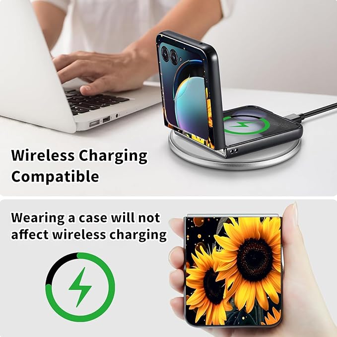 for Motorola Razr Plus 2025 Case,for Razor Plus 2025 Phone Case Cute Slim Hard PC Ultra-Thin Anti-Scratches Shockproof Protective Cover,Glitter Sunflower