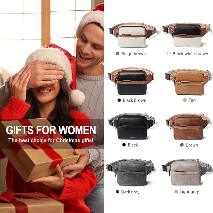 LATMAP 3L Fanny Packs Belt Bag for Women Small Everywhere Crossbody Bag Waist Packs Faux Leather Sling Chest Travel Purse