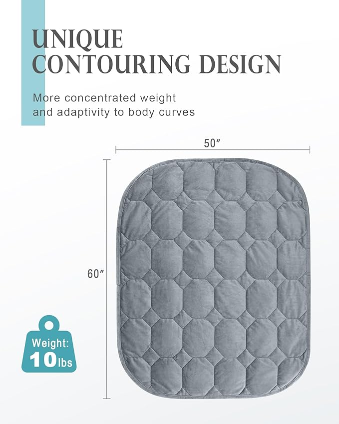 Cottonblue Weighted Lap Blanket Pad 10 lbs 50" x 60", Cozy Luxury Crystal Velvet Weighted Blanket for Adults, Small Weighted Blanket Throw All Season for Travel Relaxation Sleeping, Grey Heavy Blanket