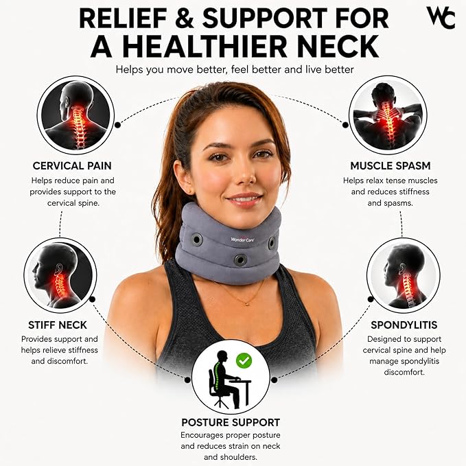 Wonder Care Neck Brace for Sleeping Cervical Collar Adjustable Neck Support Brace Relief Cervical Spine Pressure Ideal for Travel, Office Workers & Neck Injury Recovery, XX-Large