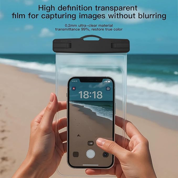1/2 Pack Waterproof Phone Pouch Compatible with iPhone 17/16/15/14/13/12 Pro Max & Galaxy S24+/S23 7in Waterproof Phone Case,IPX8 Beach Travel Must Haves,Beach Essential Dry Bag, Black, 1 Pack