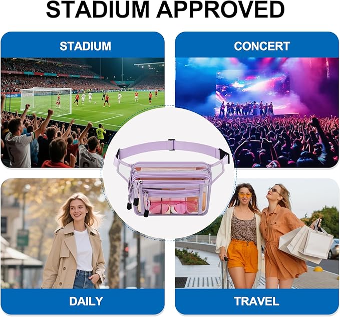 Clear Bag Stadium Approved Clear Fanny Pack for Women for Work,Multi-purpose Waist Bag for Travel & Sporting Event