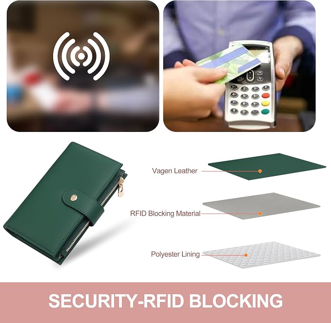 yiijay Womens Wallet RFID Blocking Leather Trifold Clutch Wallet Credit Card Holder Ladies Travel Wallet Purse with Pen Holder