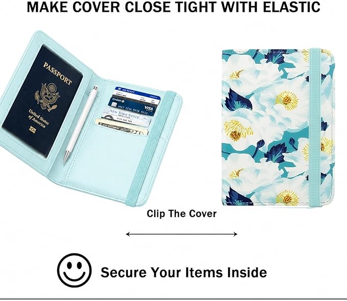 ZOPPEN RFID Blocking Passport Holder for Travel – PU Leather Waterproof Lightweight Passport Cover Wallet for Women Men, Travel Organizer with Card Slots for Airline Tickets & Passport Book, Flower A