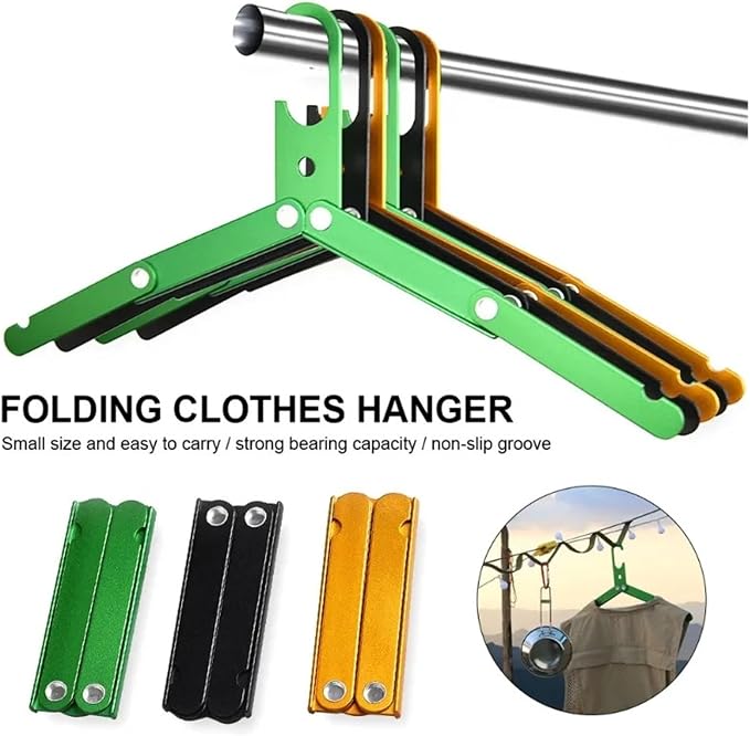 Aluminum Foldable Portable Hangers, Ultra - Light Non - Slip for Business Trips, Road Trips & Outdoor Camping(Green)