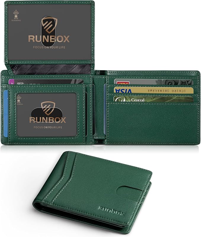 RUNBOX Wallet for Men -Slim Rfid Leather Mens Bifold Novelty Wallets 2 ID Window With Gift Box Men's Accessories | Slim