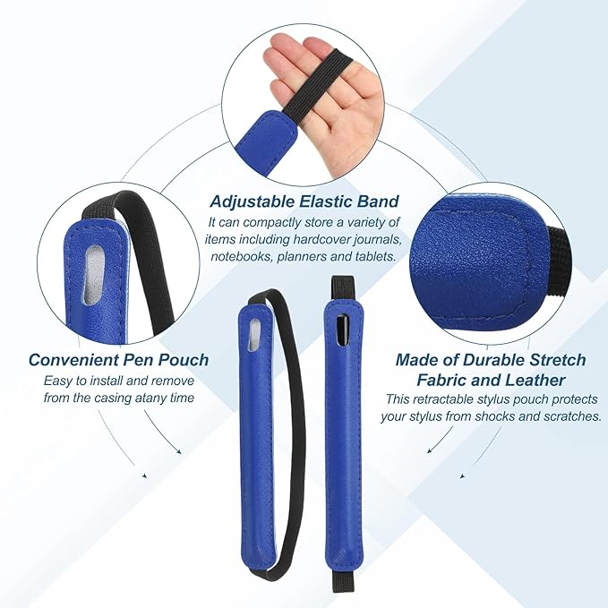 PATIKIL Stylus Holder for Tablet, Universal Pen Sleeve Retractable Stylus Pen Holder Elastic Pencil Pocket Case Protective Pouch for Tablet Case Notebook, Bright Blue