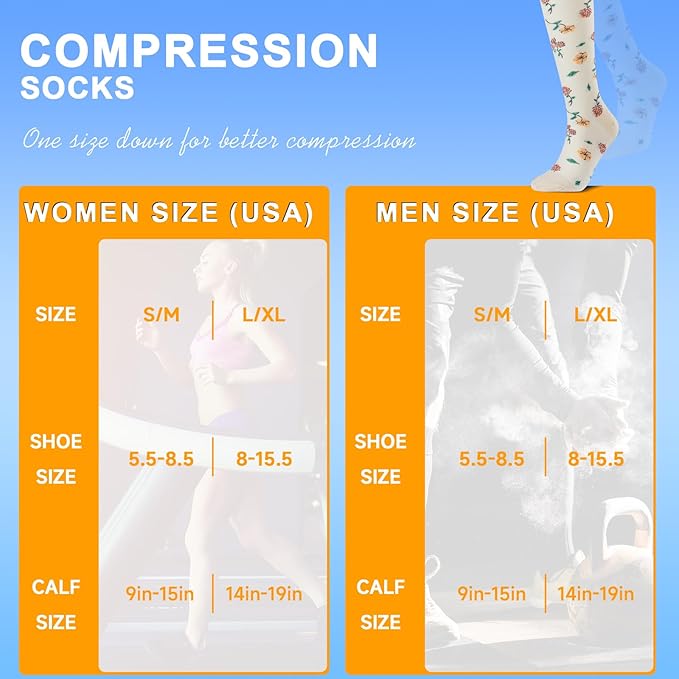 cerpite Compression Socks for Women & Men 6 Pairs Knee High Compression Socks 20-30 mmhg Best for Running,Nurse,Travel