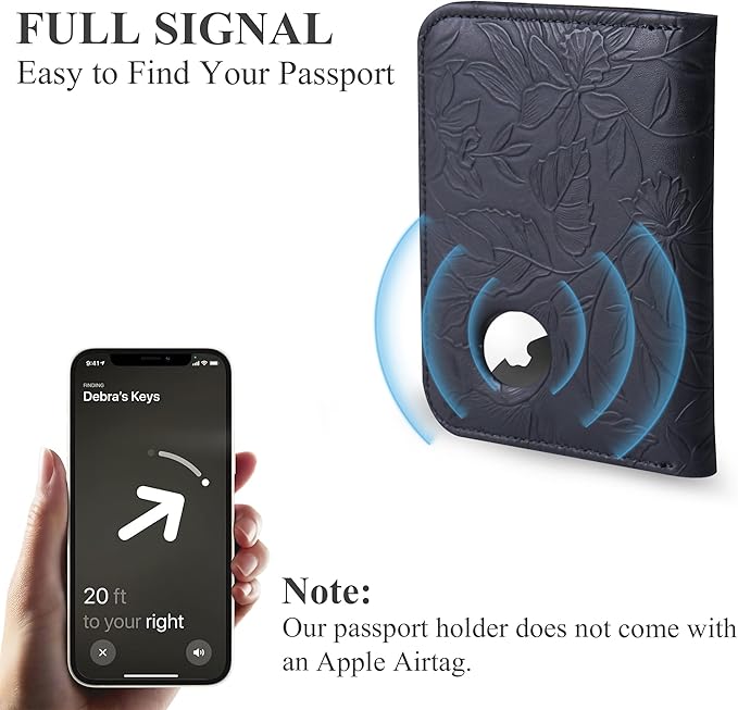 lizimandu Passport Holder with Airtag Slot, Airtag Passport Wallet for Men Women, Slim Leather Passport Holder Case Family for Travel Anti-Lost(1-Carved Black)