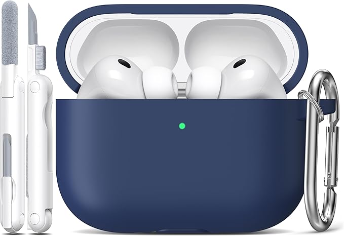 R-fun for AirPods Pro 3 Case (2025), Soft Silicone Protective Case Cover Compatible with Apple AirPods Pro 3rd Generation (USB-C Cable) for Women Men with Cleaning Kit and Keychain, Midnight Blue