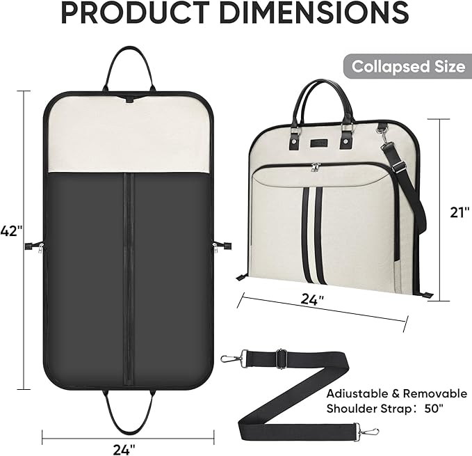 BALEINE Travel Garment Bag, Travel Suit Bag for Men, Water Resistant Carry on Garment Bag for Hanging Clothes, Garment Duffel Bag for Travel Business (Beige)