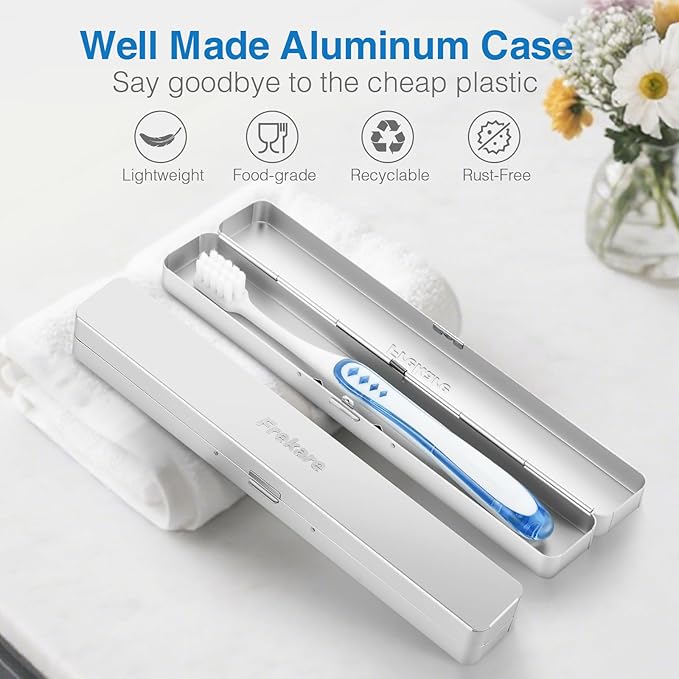 Frekare 2 Pack Toothbrush Case Aluminum, Travel Toothbrush Holder Kit Portable, Manual Toothbrush Travel Case for Bathroom, Camping, Business Trip, School Toothbrush Organizer (Black, Silver)
