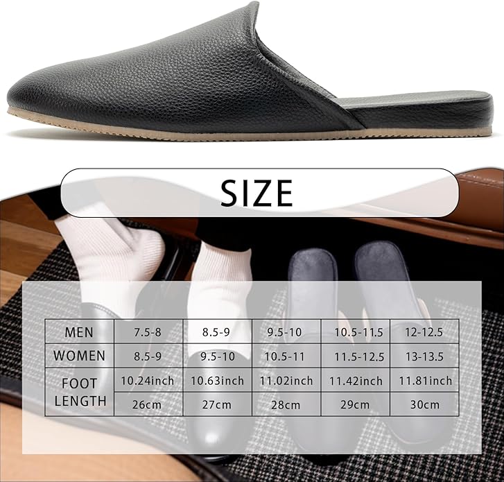 Men's Leather Slippers Top Grain Leather Slippers for Men and Women Scuff Slipper with Memory Foam Minimalist Mules House Slip-on Shoes for Office Home Bedroom Living Room Guests Visitor