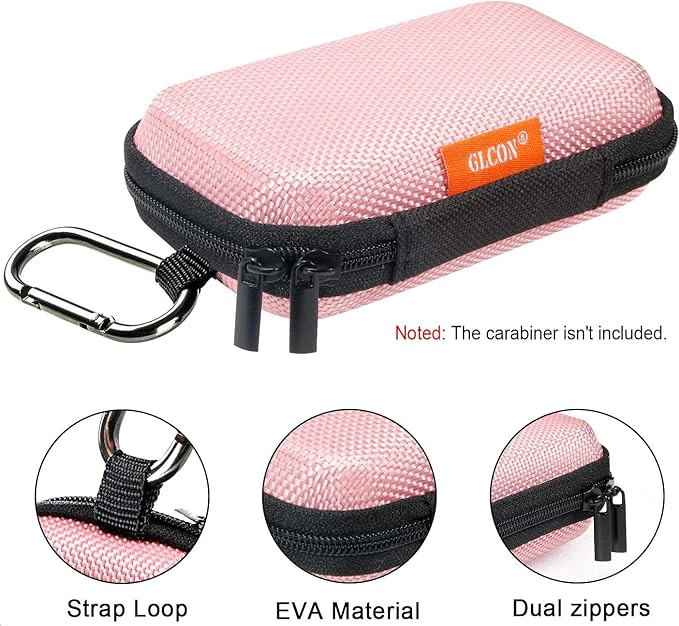 Earphone Earbud Carrying Case Holder - Lightweight Mini Universal Storage Pouch Bag for Wired Earbuds, Airpods, Bluetooth Headset, Wall Charger Adapter, USB Cable, Cell Phone Accessories - Pink