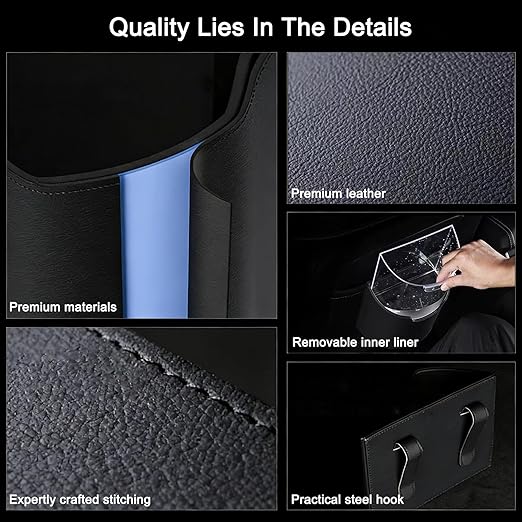 Leakproof Car Trash Can, Car Trash Bin with Removable Liner, Waterproof Automotive Garbage Can for Car Door, Seat Back, Console, Multipurpose Organizer for Vehicle Home Office (Black)