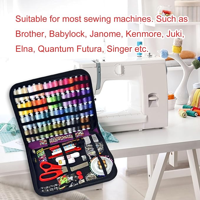 Sewing Kit with Case Portable Sewing Supplies for Home Traveler, Adults, Beginner, Emergency, Contains 60 Sewing Thread, Scissors, Needles, Measure etc（Dark Burgundy，XL)