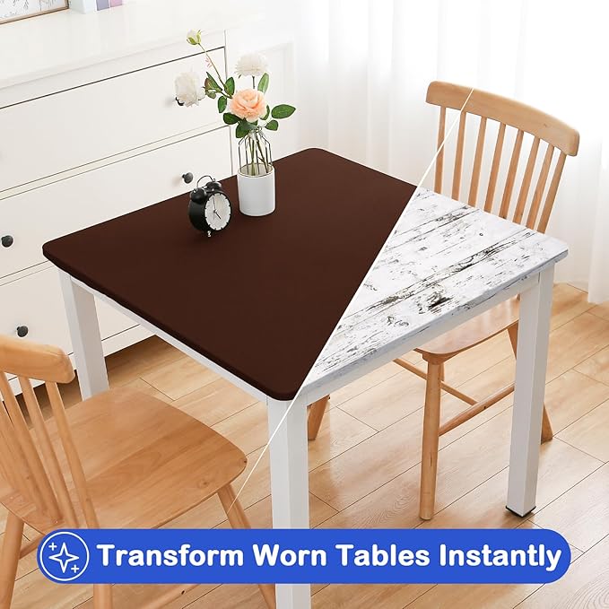 Wolkemer 2 Pack Brown Fitted Tablecloth 34x34 Inch Square Elastic Edges Table Cloth, Spandex Stretch Table Cover with Machine Washable Fabric for Wedding Party Picnic Dining Indoor Outdoor