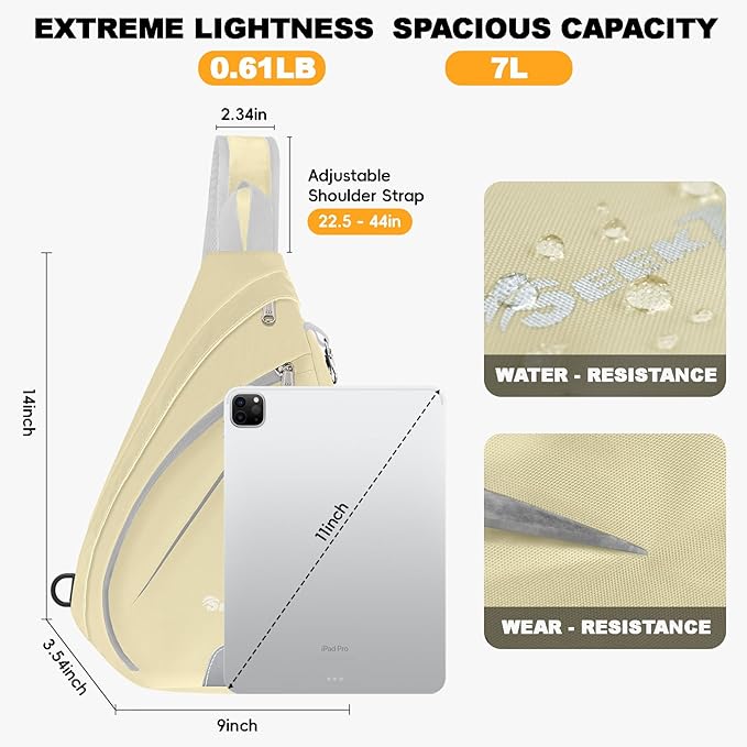 Seektop Anti Theft Crossbody Bag for Women RFID Blocking Waterproof Sling Backpack Lightweight 400D Nylon Small Chest Pack Shoulder Bag for Travel Hiking Commuting Men Beige