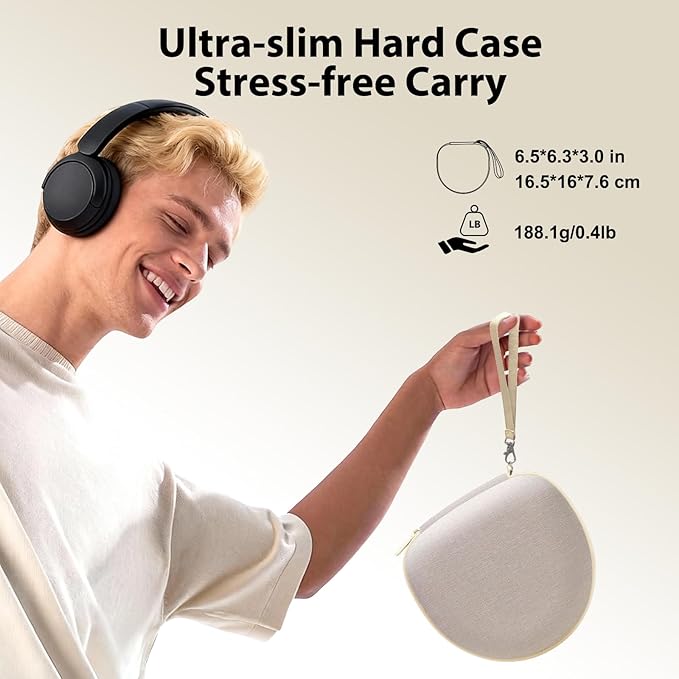 Headphone Headset Case for JLab JBuds Lux ANC/JLab Go Lux ANC/Beats/JBL/TOZO/BERIBES/Picun/KVIDIO Wireless Noise Cancelling Over-Ear Foldable Headphones (Cream)