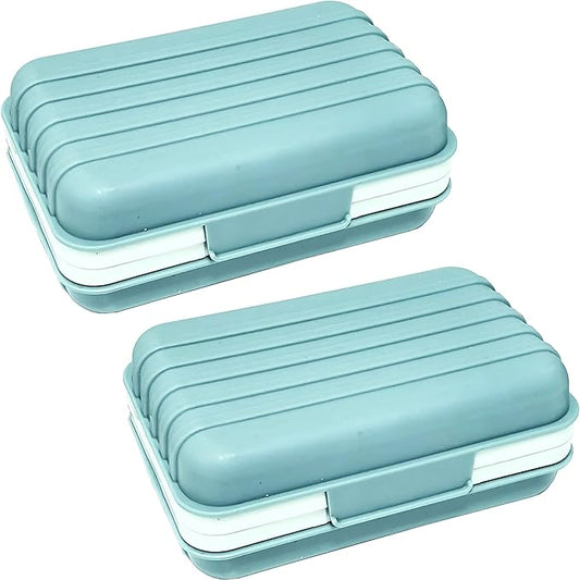2 Pack Soap Holder Dish with Lid Draining Soap Box for Shower Compact Travel Soap Case for Camping, Gym, Hiking, Portable, Leakproof， Blue