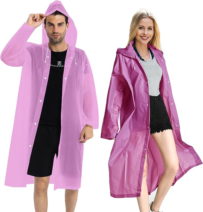 COOY Rain Coats (2 Pack) - Reusable EVA Rain Ponchos For Adults Rain Jackets Raincoats For Men Women