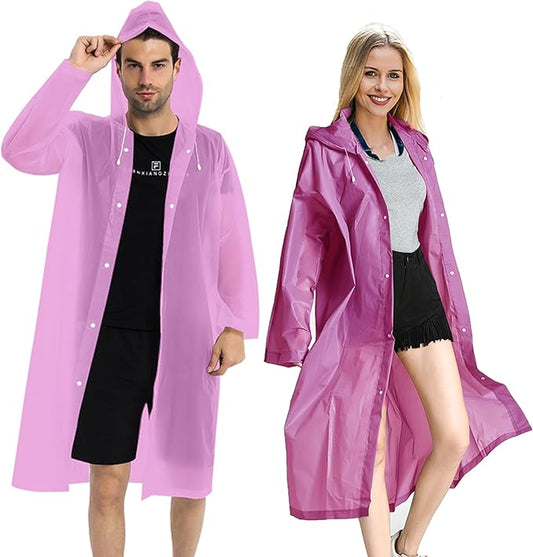 COOY Rain Coats (2 Pack) - Reusable EVA Rain Ponchos For Adults Rain Jackets Raincoats For Men Women