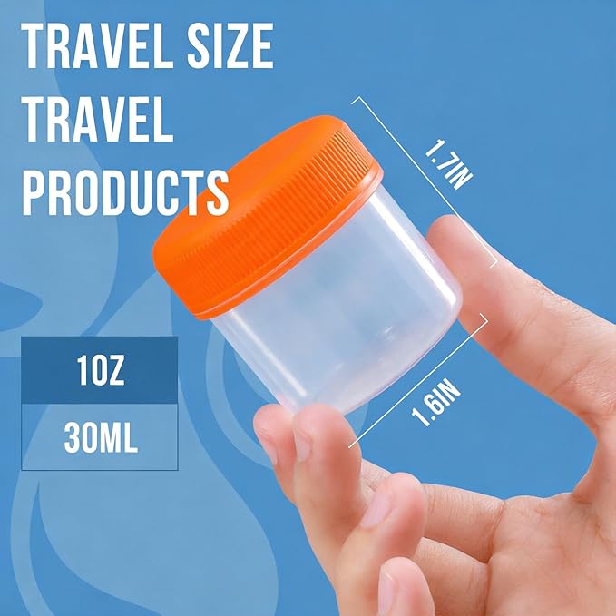 DEMORA Small Travel Containers Plastic Jars with Lids for Creams, Refillable TSA Approved Travel Size Containers for Lotion Makeup Cosmetic Ointments Slime, PP, BPA Free (Orange, 1 oz, 6 Pcs)