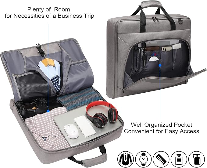 Modoker Carry On Garment Bags for Travel Hanging Clothes Suit Bag Luggage Organizer, Foldable Suit Carrier Gift for Men Women