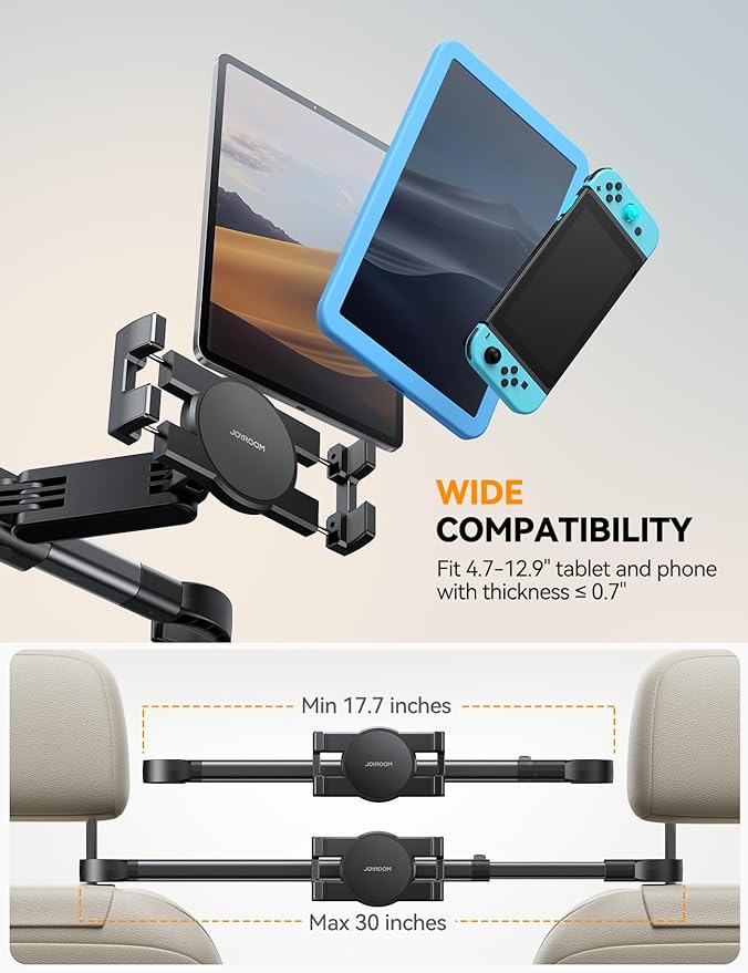 JOYROOM iPad Tablet Holder for Car Backseat, [Extension Arm] iPad Car Holder Back Seat,Tablet Mount for iPad Pro, Air, Mini, Galaxy Tab, Kindle Fire HD, Switch OLED, 4.7-13" Devices