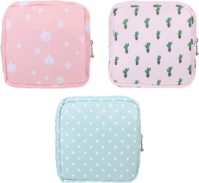 Gjinxi 3 PCS Period Bag with Zipper Discreet Tampons Holder Pouch Menstrual Pad Cup Pouches Cotton Panty Liners Sanitary Napkin Tampon Storage Bag First Period Pouch for Purse Women Travel & Daily Use